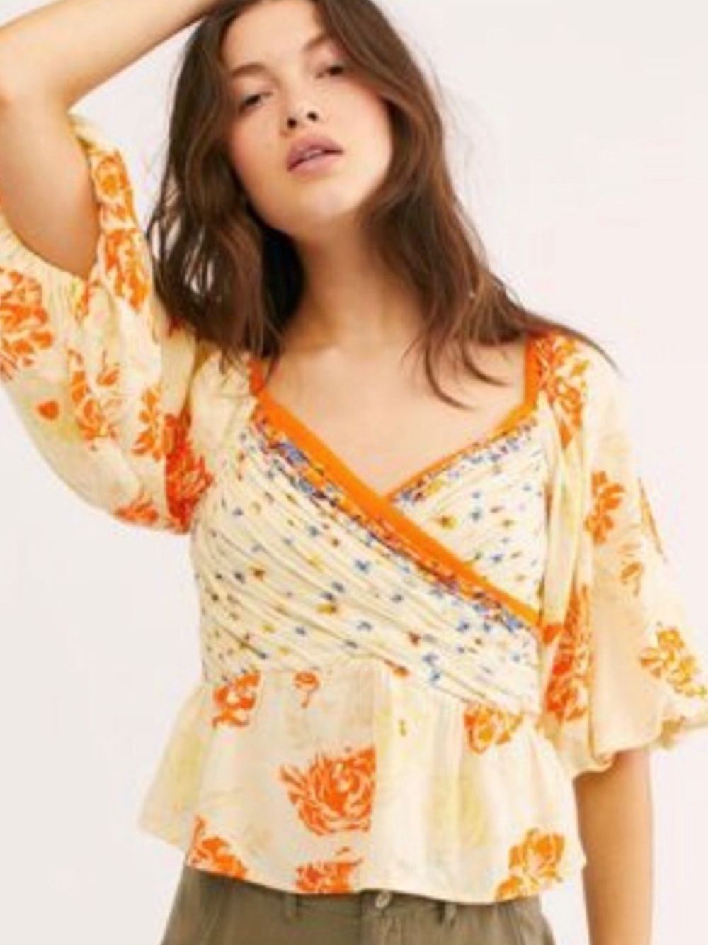Free People Mirabella  Pineapple Yellow Orange Combo Crop Top Shirt Size S Small